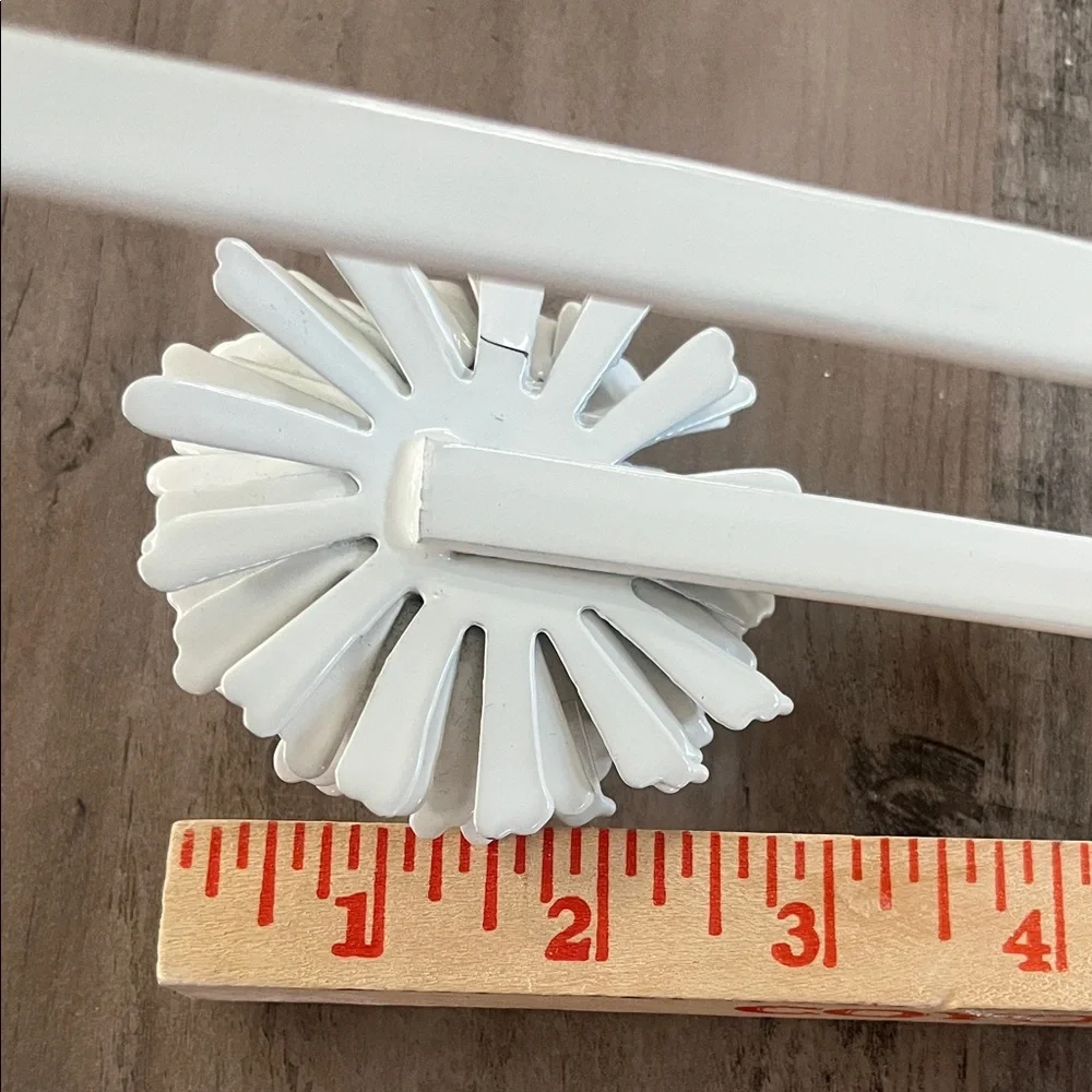 Set of Four White Metal Curtain Tie Back Hooks with Floral Design